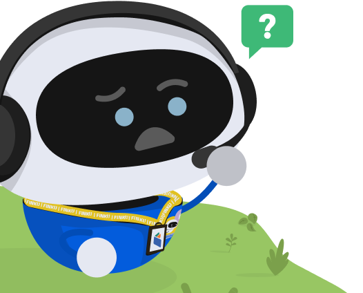 Finku behind our growth illustration with a person holding a giant coin and a plant growing on top of it