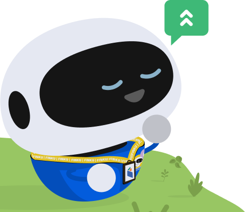 Finku behind our growth illustration with a person holding a giant shield and a plant growing on top of it